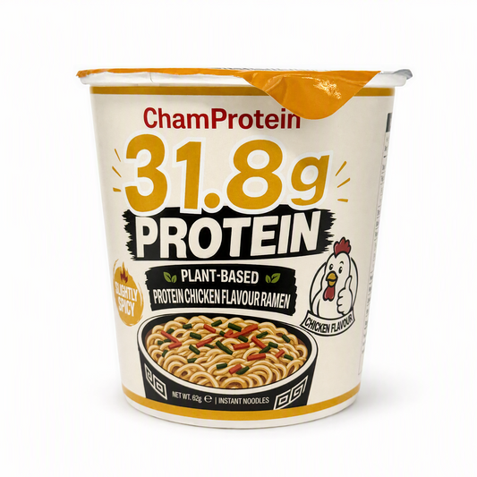 ChamProtein® 31.8g Protein 高蛋白雞湯味杯麵 62g｜每杯31.8g蛋白質｜223kcal｜植物基微辣健身即食麵