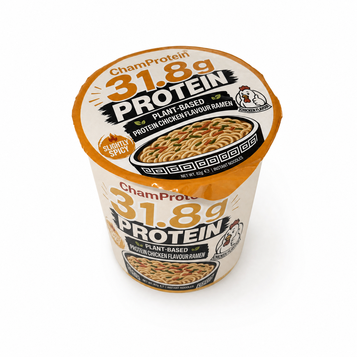 ChamProtein® 31.8g Protein 高蛋白雞湯味杯麵 62g｜每杯31.8g蛋白質｜223kcal｜植物基微辣健身即食麵