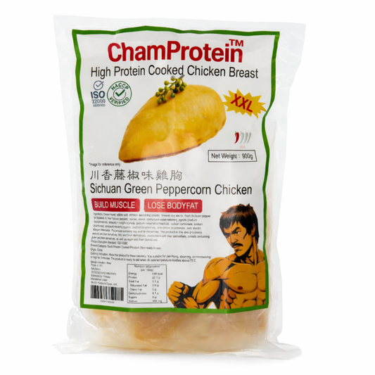 Champrotein川香藤椒熟雞胸「新產品推廣」｜獨立包裝｜100gx9包｜業務裝900g｜採用CP原材料｜健身減脂肪新選擇｜綠色💚｜微辣
