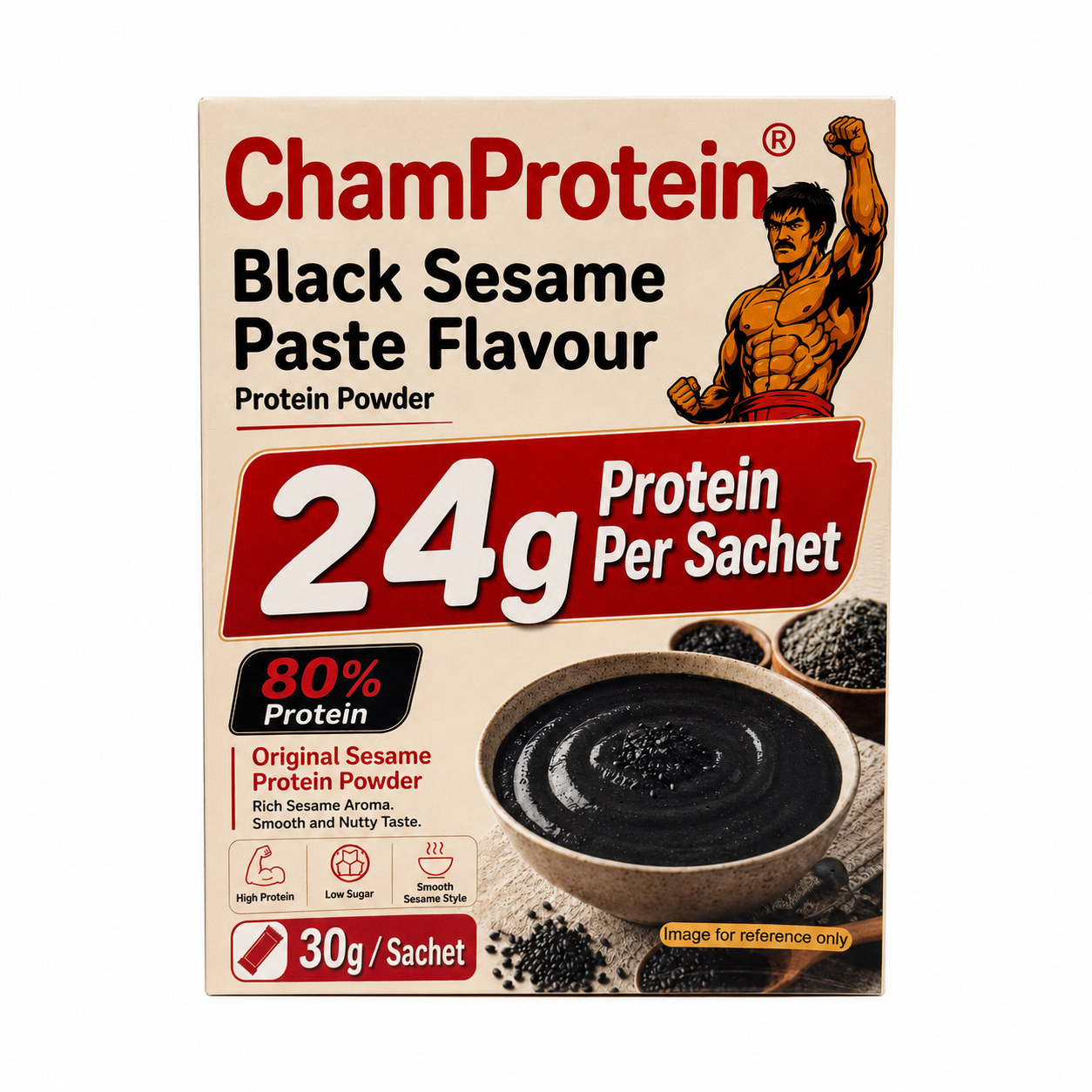 ChamProtein® 黑芝麻糊味蛋白粉 240g｜每包24g蛋白｜80% Protein｜港式甜品風味高蛋白飲品｜健身減脂低糖蛋白粉