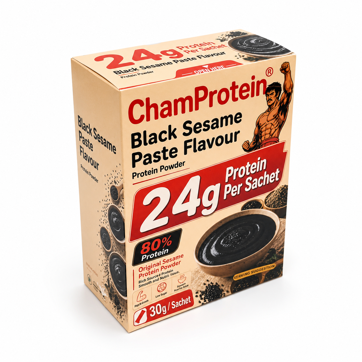 ChamProtein® 黑芝麻糊味蛋白粉 240g｜每包24g蛋白｜80% Protein｜港式甜品風味高蛋白飲品｜健身減脂低糖蛋白粉