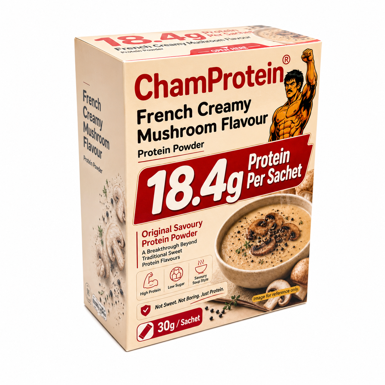 ChamProtein® 鹹口法式忌廉蘑菇蛋白粉 240g｜每包18.4g蛋白｜香港少見鹹口Savoury Protein｜健身減脂高蛋白鹹湯